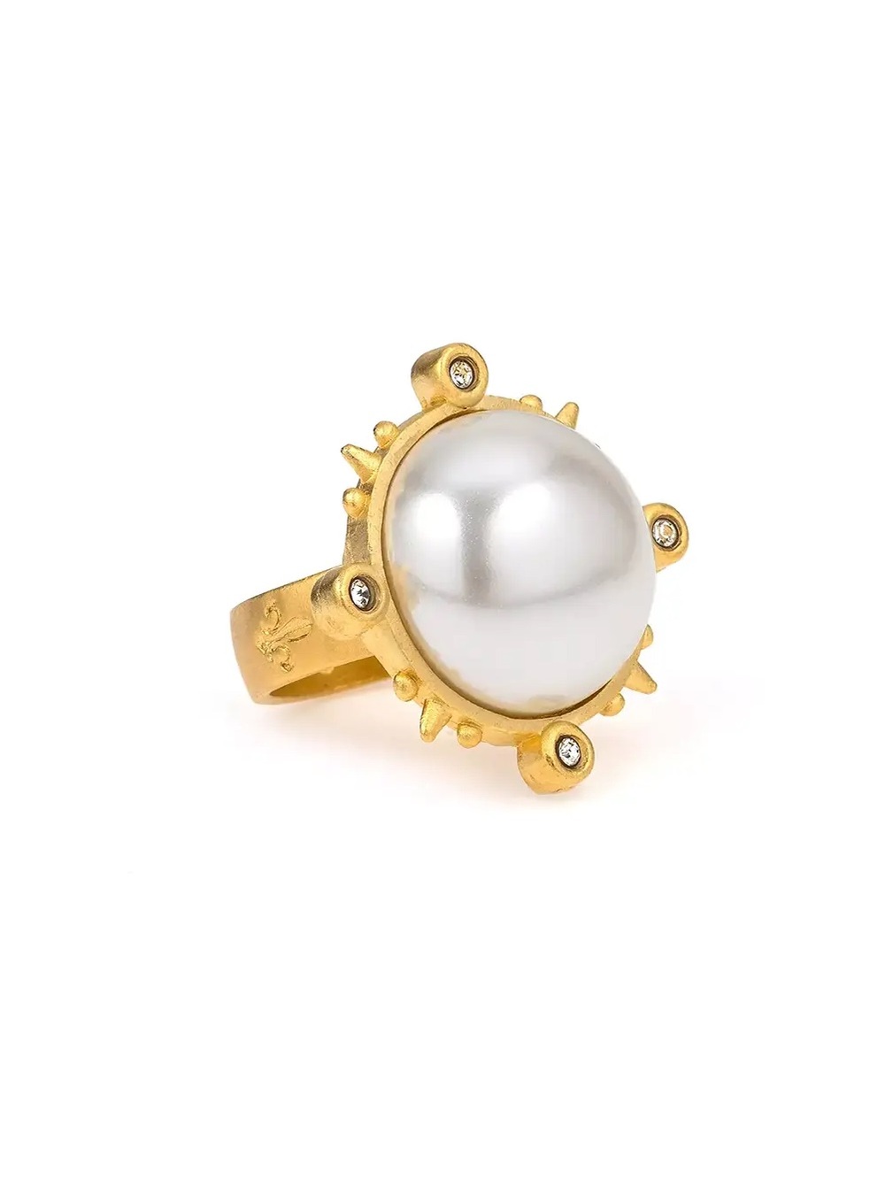 Gold Pearl Sunburst Ring with Clear Accents